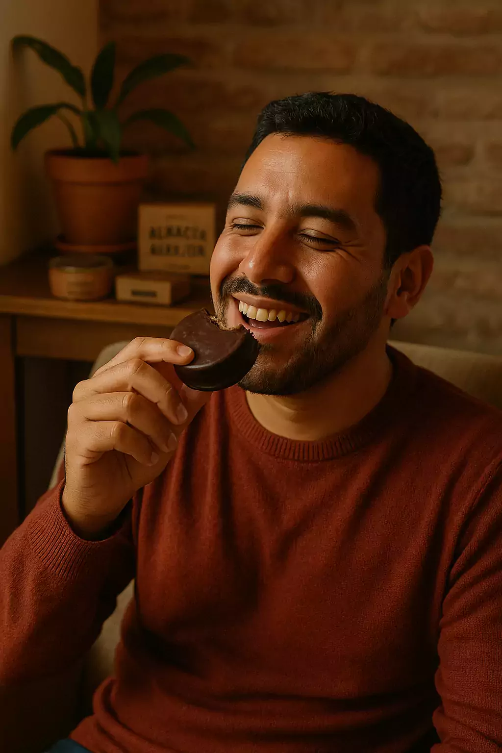 Persona comiendo un alfajor